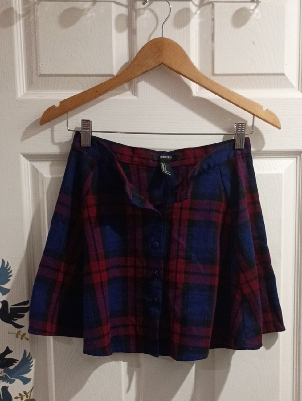 Forever 21 Navy and Burgundy Plaid Circle Skirt